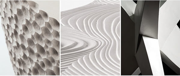 Textural Outdoor Tables and Pedestals from Stone Yard Inc.