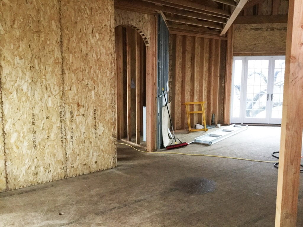 Interior great room of home under construction